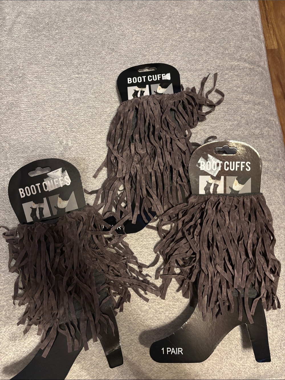 Fringe Boot Cuffs - Brown Faux Suede